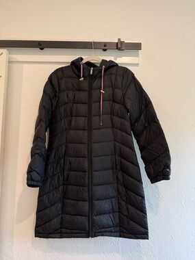 Tommy Hilfiger Black Long Quilted Puffer Coat with Hood Size S
